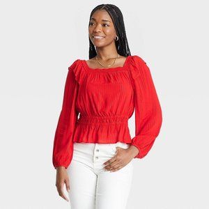 Universal‎ Thread Red Balloon Sleeve Peplum Blouse M